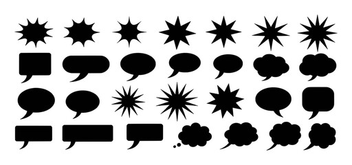 Black starburst and speech bubble shapes collection vector
