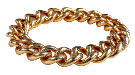 Obraz premium Closeup of a thick, shiny gold chain link bracelet, isolated on transparent background