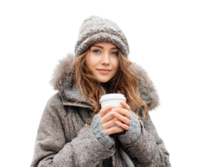 Attractive woman in winter clothes holding a cup of coffee