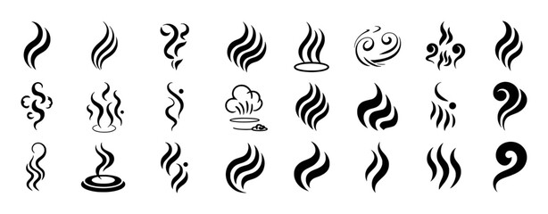 Black stylized steam and smoke icons vapor heat