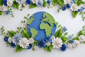 Earth Day design with paper flowers and leaves.
