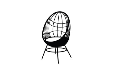 Black and white illustration of modern egg shaped hanging chair design silhouette