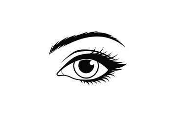 Black and white illustration of a human eye with heavy makeup silhouette