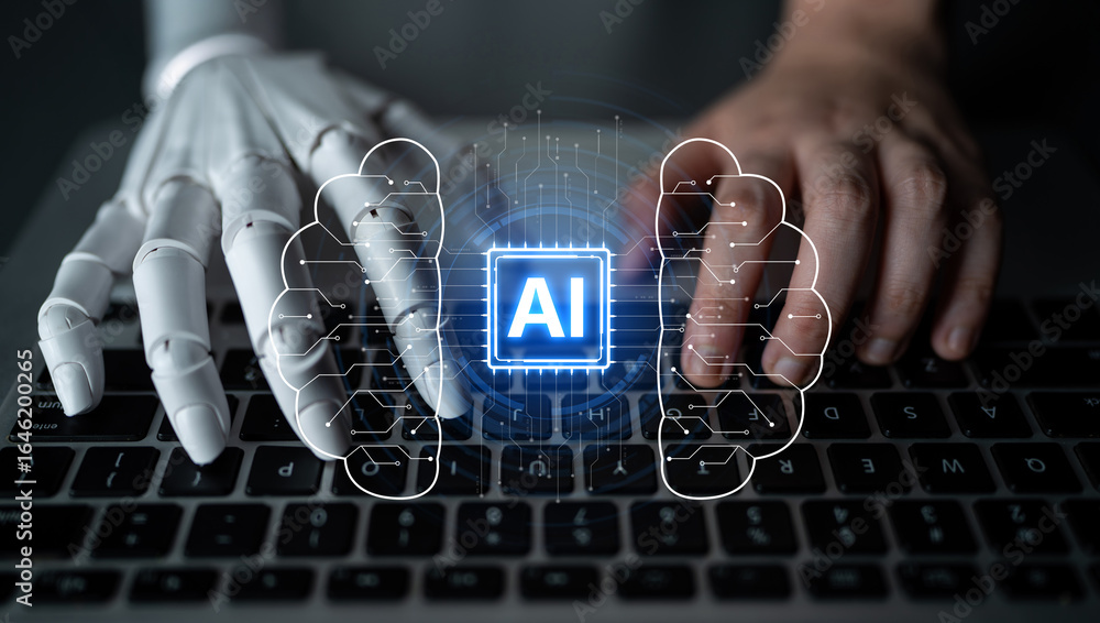 Poster ai brain processes big data with generative ai, llms, and machine learning to support business decis