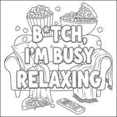 Cozy swear word. Bold and easy coloring pages for adults.