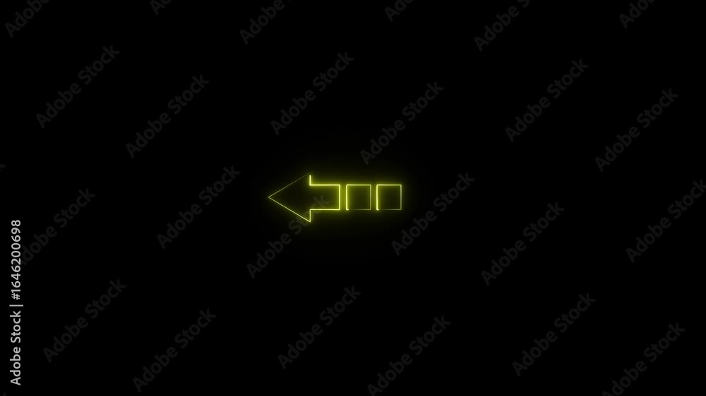 Poster abstract glowing neon light arrow icon on black background. neon arrow icon animation yellow colour 