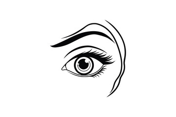 Black and white illustration of female eyes with dramatic eyebrows silhouette
