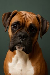 Gentle brown boxer dog gazes softly with soulful expressive eyes