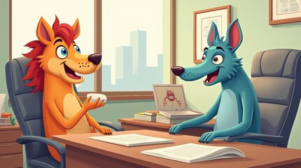 Playful Animal Office Humor Illustration

