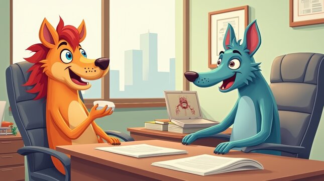 Playful Animal Office Humor Illustration

