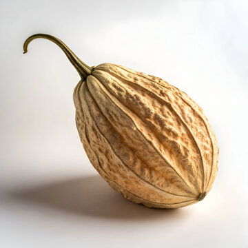 Single dried pointed gourd isolated on a white background, perfect for culinary, herbal,