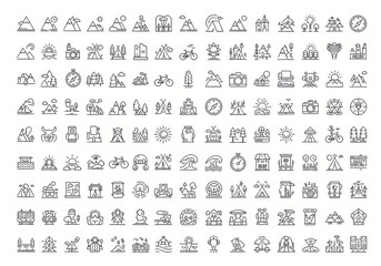 A large collection of diverse outline icons representing various themes and concepts in a grid layout