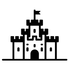 Castle illustration in black and white style with simple design for kids on transparent background