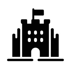 Castle illustration in black and white style with simple design for kids on transparent background