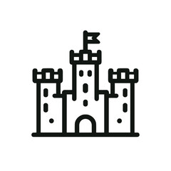 Castle illustration in black and white style with simple design for kids on transparent background