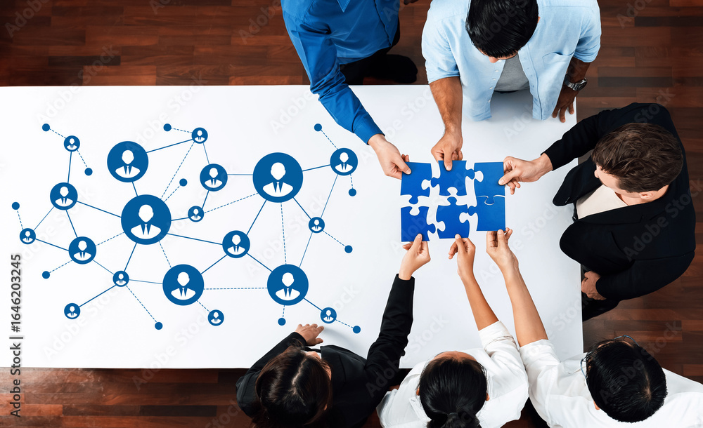 Aufkleber this image illustrates a collaborative networking scenario where diverse professionals work together