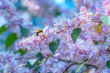 Close-up of vibrant pink flowers with a bee.