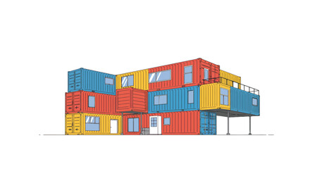 Obraz premium Stylized illustration of a modular container home against white background