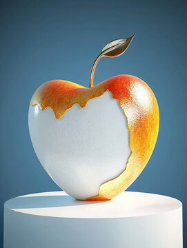 Naklejki Half-Eaten Unreal Apple on Blue Background. Stylized 3D apple for product design, surreal art, or advertising involving abstract food concepts.