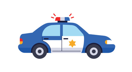 Stylized Flat Vector Illustration of Police Patrol Car with Siren on White Background
