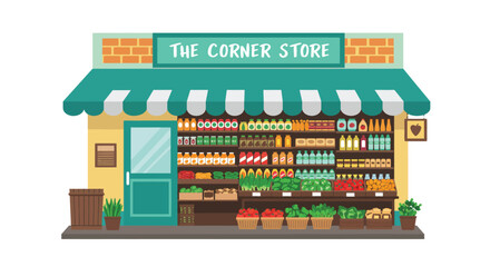 Fototapeta premium Illustration of a vibrant corner grocery store with fresh produce and goods