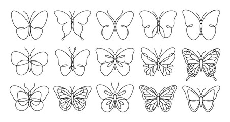 Elegant butterfly outlines collection vector shape © stock Alom
