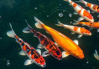 Graceful Koi Carp Swimming in Tranquil Waters, Ornamental Fish in a Serene Pond