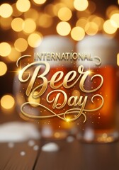 International beer day celebration with glowing bokeh lights and glasses of beer as a design element for festive greeting cards or posters