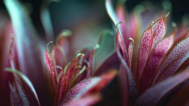 Close-up of textured, pink-red flower petals against a dark backdrop