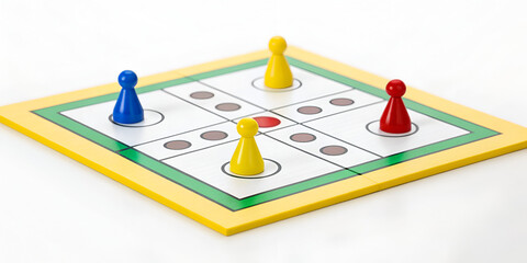 Naklejka premium Ludo board with tokens in starting position on white background for competitive play visuals