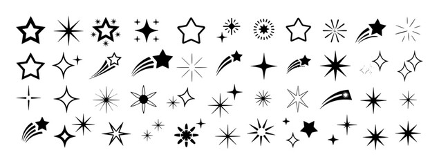 Starburst sparkle and shooting star graphic elements shine twinkle