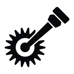 Black and white vector icon of rack and pinion gear system, mechanical steering component illustration, isolated symbol for automotive, industrial machinery, engineering, and manufacturing application