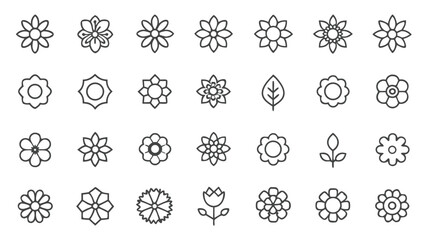 Outline Flower Icons Collection – Simple Line Art Floral Designs for Logos, Patterns, Craft, Decoration, and Creative Graphic Projects