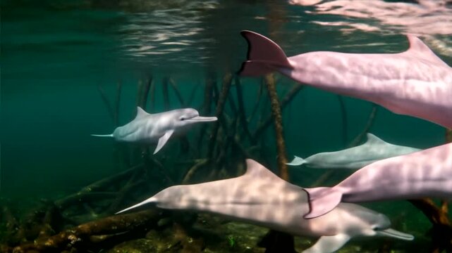 Pink River Dolphins in Mangrove Forest