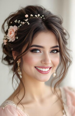 Fototapeta premium Stunning woman in elegant bridal attire for perfect wedding look