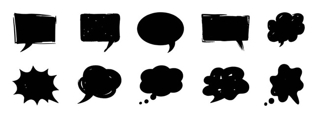 Black speech bubbles and thought bubbles collection comic talk