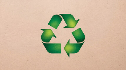 Vibrant green recycling symbol on textured paper, promoting eco-friendly sustainability and planet care.