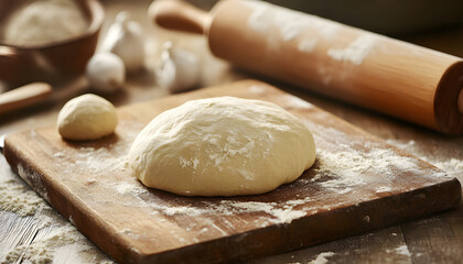 Fototapeta premium pizza dough on wooden background