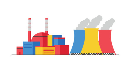 Stylized Vector Illustration of a Nuclear Power Plant with Cooling Towers