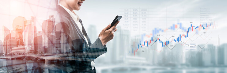 Candlestick chart visualizing financial market trends, investment patterns, price fluctuations, and...