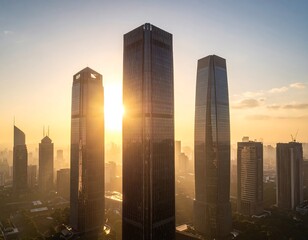 Sunrise over modern city skyline