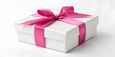 Obraz premium Gift box with pink ribbon isolated on white background for charming and stylish celebration visuals