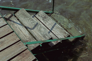 wooden steps to water