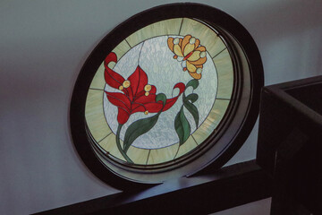 circular floral stain glass window