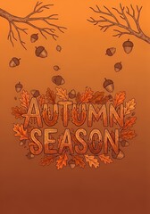 Fototapeta premium Autumn season theme with falling acorns and oak leaves for seasonal design