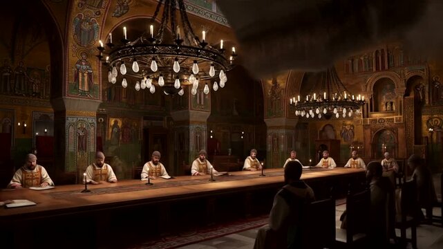Byzantine Council: A Grand Hall of Scholars