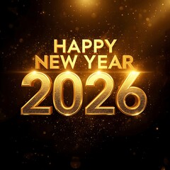 Happy new year 2026 with luxurious gold text and sparkling glitter background