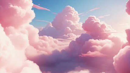 Dreamy pink clouds gently drifting across a vibrant blue sky creating peaceful atmosphere - Powered by Adobe