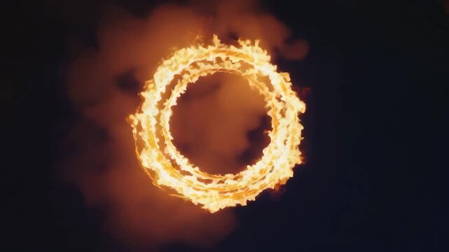 Dynamic fiery ring animation with smoke trails for video effects or logo reveals, stunning visual