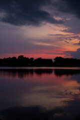 pretty reflective sunset over the lake